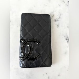 Authentic Chanel Cambon Black and Hot Pink Leather Wallet